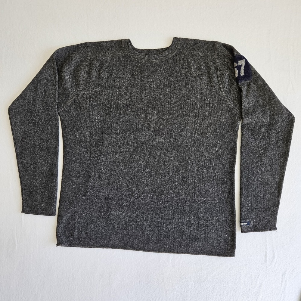 Britches Mens Gray Sweater Lambswool Crewneck Size L Embroidery On Sleeve